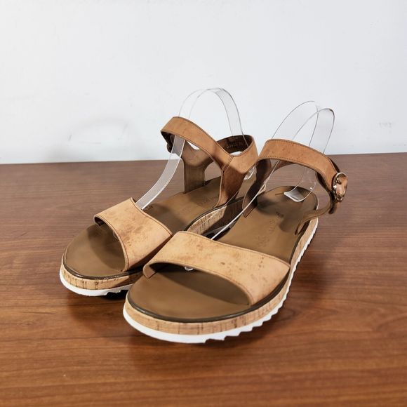 Paul Green Shoes Womens Size 7.5 UK  10 US Open Toe Leather Tan Sandal *FLAWS* - Picture 2 of 16